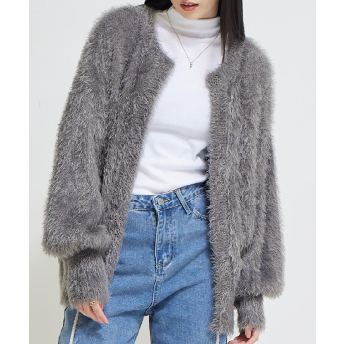 ソルレム solleim ボリュームシャギーニットカーディガン （グレー